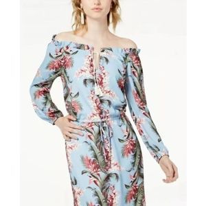 Maison Jules  Women’s Off The Shoulder Blue Floral Print Dress MSRP $79 Size 14*